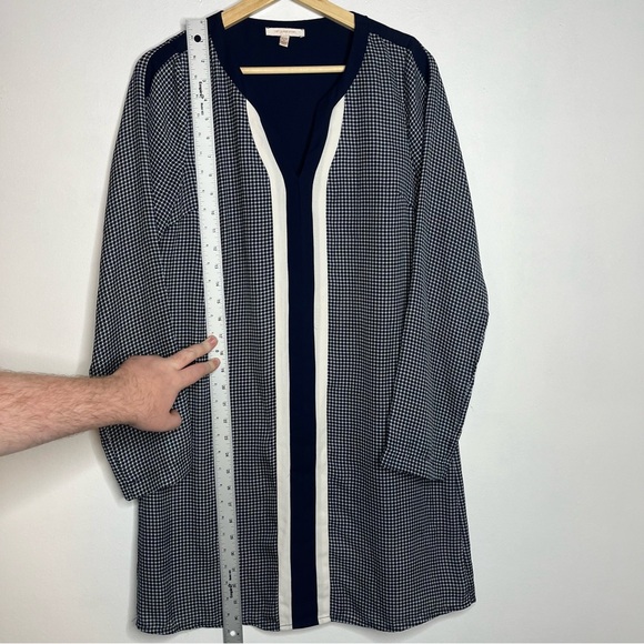 Skies are Navy Blue Blue&White printed shift dress SIZE XS boho office casual - Picture 2 of 4